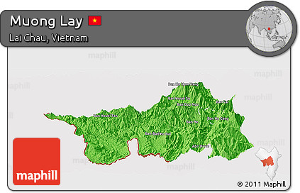 Political Panoramic Map of Muong Lay, cropped outside