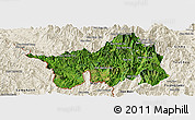 Satellite Panoramic Map of Muong Lay, shaded relief outside