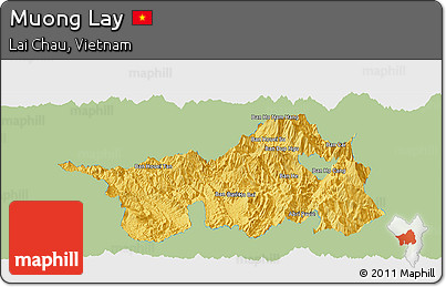 Savanna Style Panoramic Map of Muong Lay, single color outside