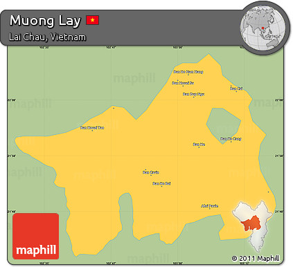 Savanna Style Simple Map of Muong Lay, single color outside