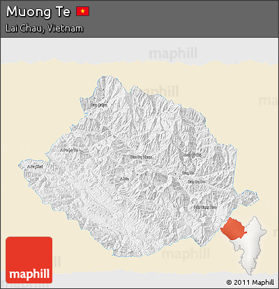 Classic Style 3D Map of Muong Te, single color outside