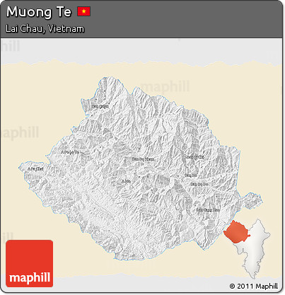 Classic Style 3D Map of Muong Te, single color outside
