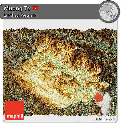 Physical 3D Map of Muong Te, darken