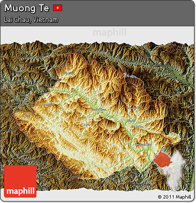 Physical 3D Map of Muong Te, darken