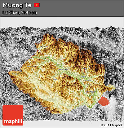 Physical 3D Map of Muong Te, desaturated