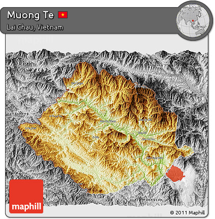 Physical 3D Map of Muong Te, desaturated