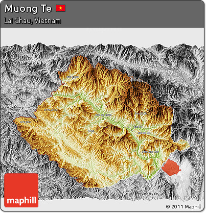 Physical 3D Map of Muong Te, desaturated