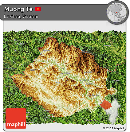 Physical 3D Map of Muong Te, satellite outside