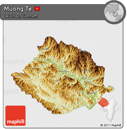 Physical 3D Map of Muong Te, single color outside