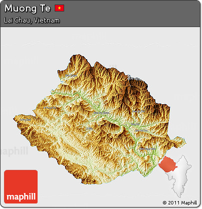 Physical 3D Map of Muong Te, single color outside