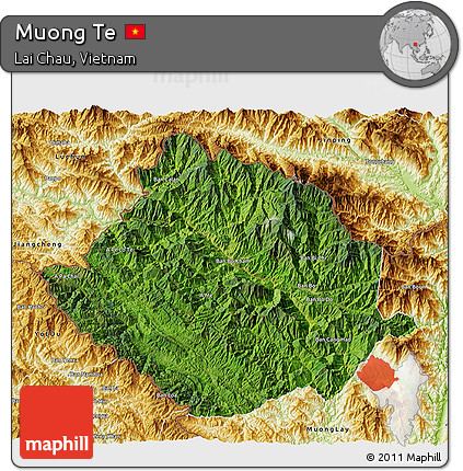 Satellite 3D Map of Muong Te, physical outside