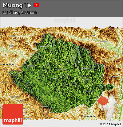 Satellite 3D Map of Muong Te, physical outside