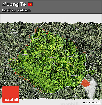 Satellite 3D Map of Muong Te, semi-desaturated