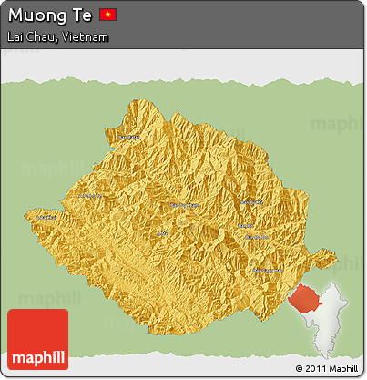 Savanna Style 3D Map of Muong Te, single color outside