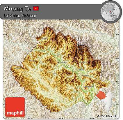 Physical Map of Muong Te, lighten
