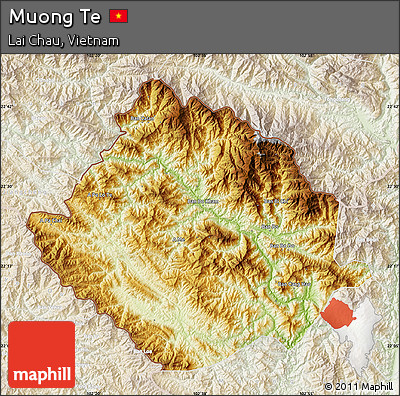 Physical Map of Muong Te, lighten