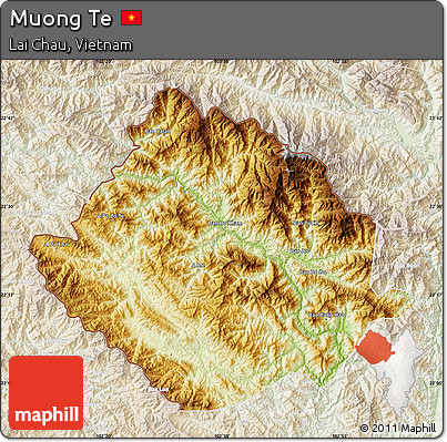 Physical Map of Muong Te, lighten