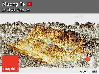 Physical Panoramic Map of Muong Te, semi-desaturated