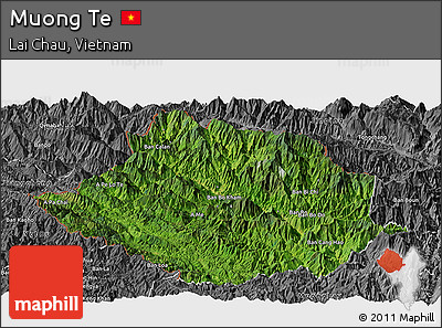 Satellite Panoramic Map of Muong Te, desaturated