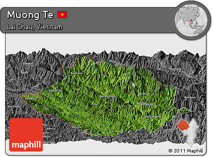 Satellite Panoramic Map of Muong Te, desaturated