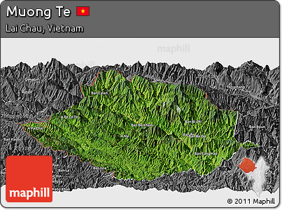 Satellite Panoramic Map of Muong Te, desaturated