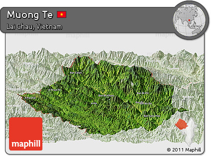 Satellite Panoramic Map of Muong Te, lighten