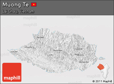 Silver Style Panoramic Map of Muong Te, single color outside