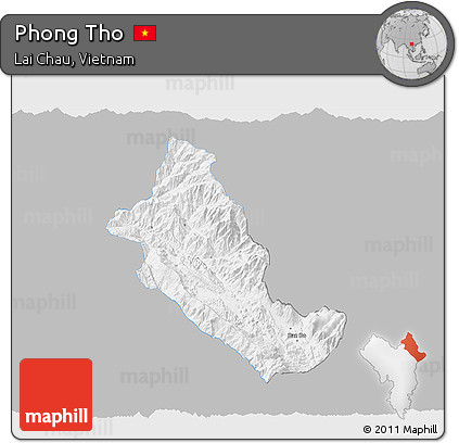Gray 3D Map of Phong Tho, single color outside