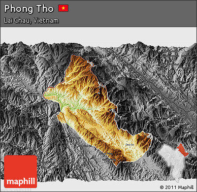Physical 3D Map of Phong Tho, darken, desaturated