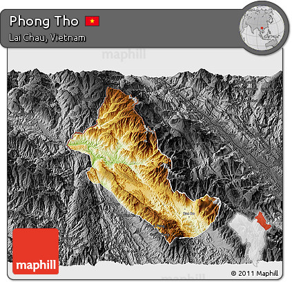 Physical 3D Map of Phong Tho, darken, desaturated