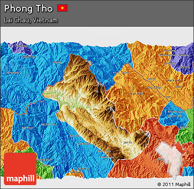 Physical 3D Map of Phong Tho, political outside