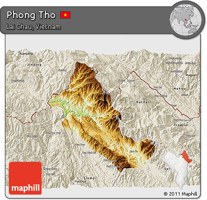 Physical 3D Map of Phong Tho, shaded relief outside