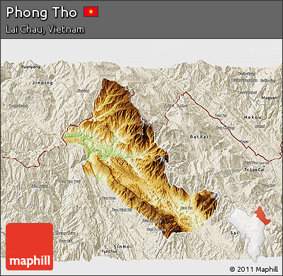 Physical 3D Map of Phong Tho, shaded relief outside