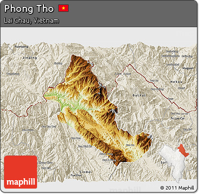 Physical 3D Map of Phong Tho, shaded relief outside