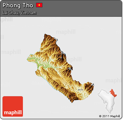 Physical 3D Map of Phong Tho, single color outside
