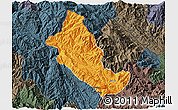 Political 3D Map of Phong Tho, darken, semi-desaturated
