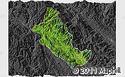 Satellite 3D Map of Phong Tho, darken, desaturated