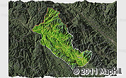 Satellite 3D Map of Phong Tho, darken, semi-desaturated