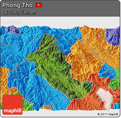 Satellite 3D Map of Phong Tho, political outside