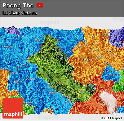 Satellite 3D Map of Phong Tho, political outside