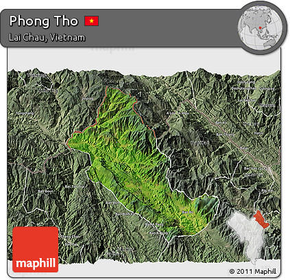 Satellite 3D Map of Phong Tho, semi-desaturated