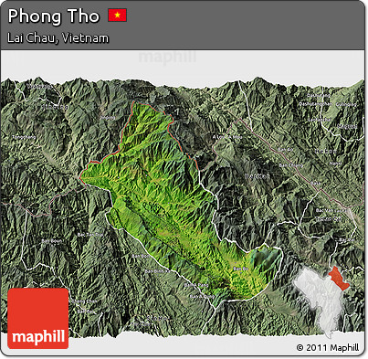 Satellite 3D Map of Phong Tho, semi-desaturated