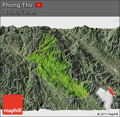 Satellite 3D Map of Phong Tho, semi-desaturated