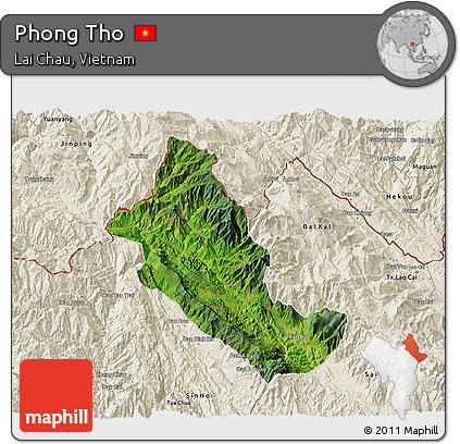 Satellite 3D Map of Phong Tho, shaded relief outside