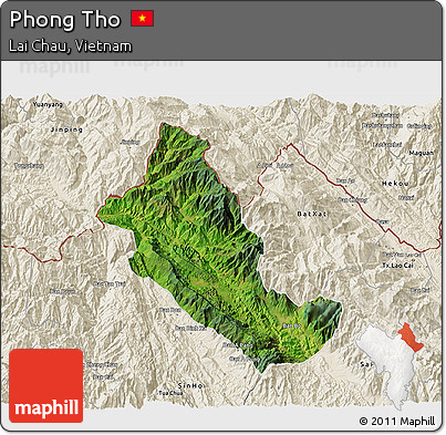 Satellite 3D Map of Phong Tho, shaded relief outside