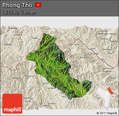 Satellite 3D Map of Phong Tho, shaded relief outside