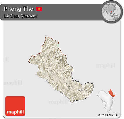 Shaded Relief 3D Map of Phong Tho, cropped outside