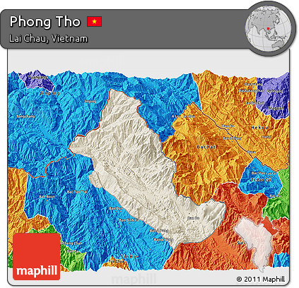 Shaded Relief 3D Map of Phong Tho, political outside