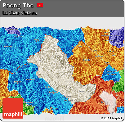 Shaded Relief 3D Map of Phong Tho, political outside
