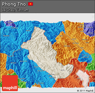 Shaded Relief 3D Map of Phong Tho, political outside